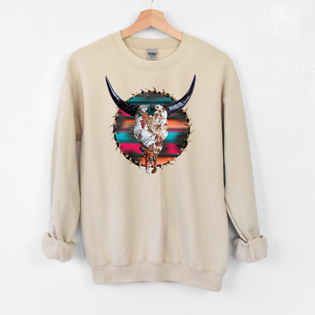 Cow Skull Floral western Crewneck