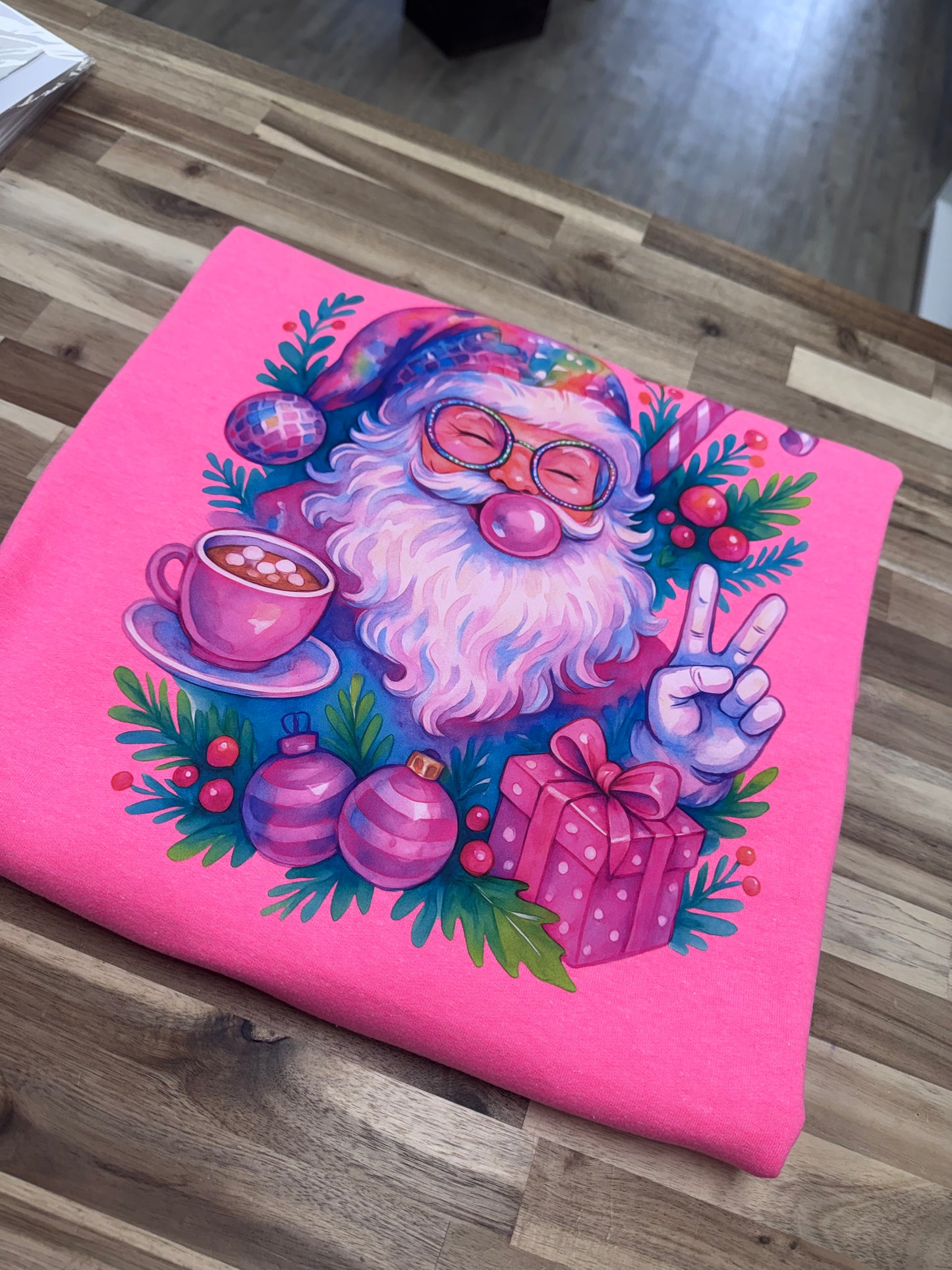 Hot pink bubble Santa