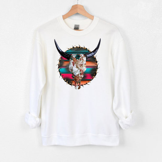 Cow Skull Floral western Crewneck