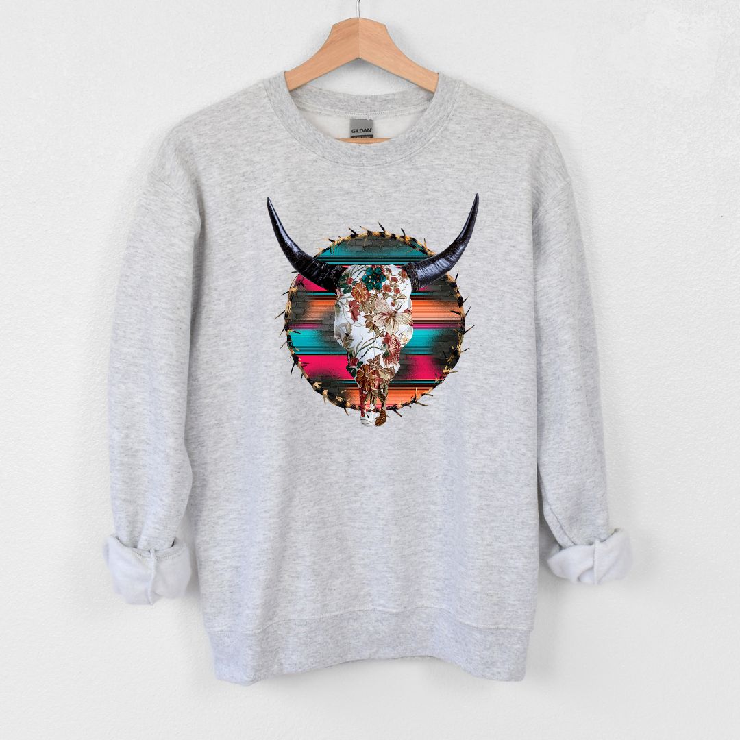 Cow Skull Floral western Crewneck