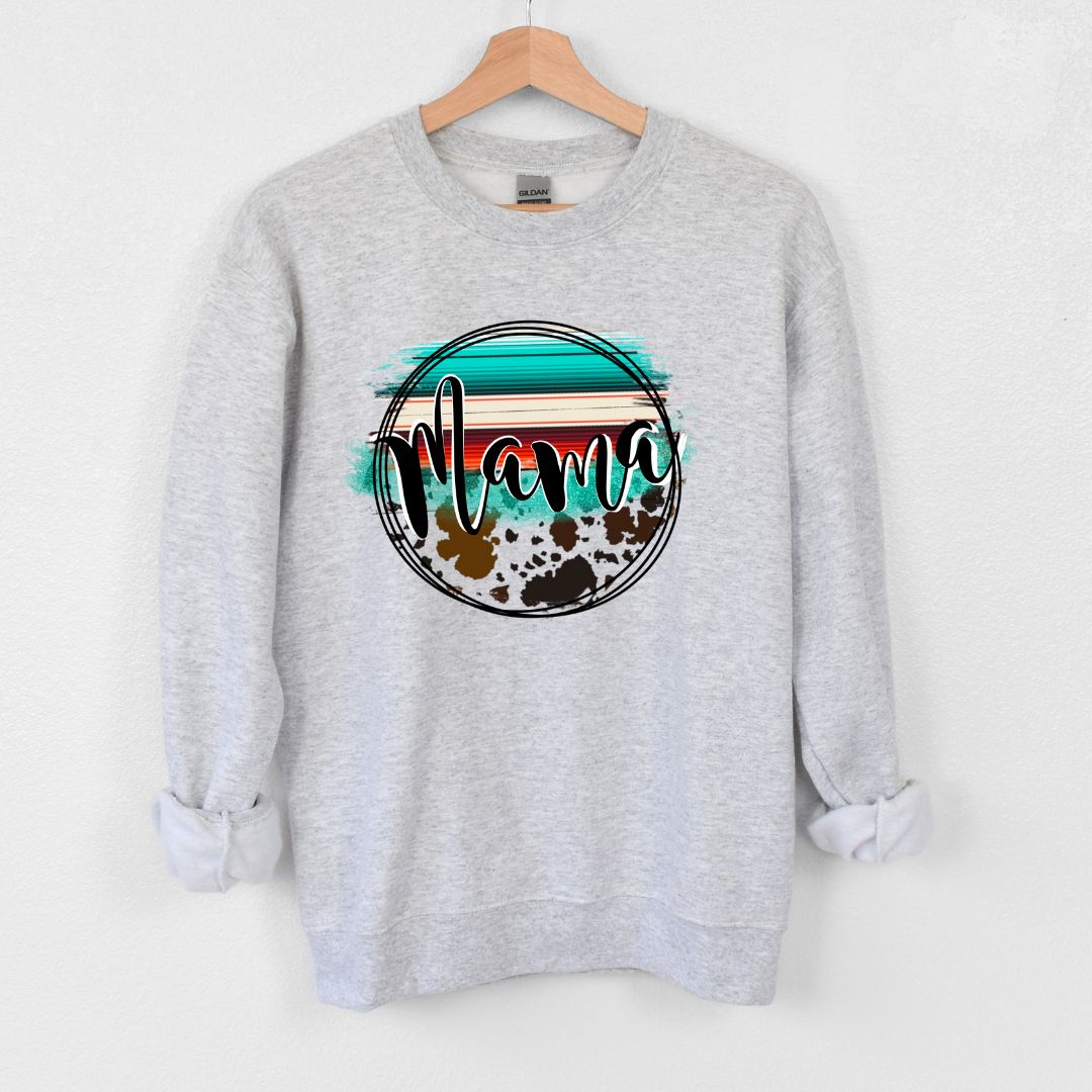Western cow print mama crewneck sweater