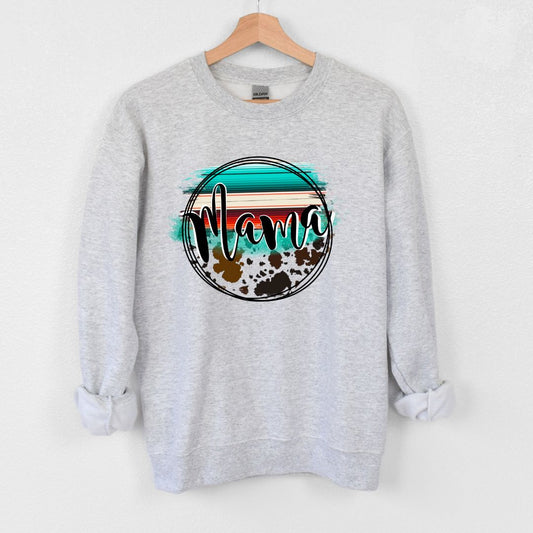 Western cow print mama crewneck sweater